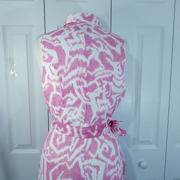 Pendleton Cotton Midi Dress Pink on White Sleeveless Wrap Lined Size 8 - Picture 12 of 16